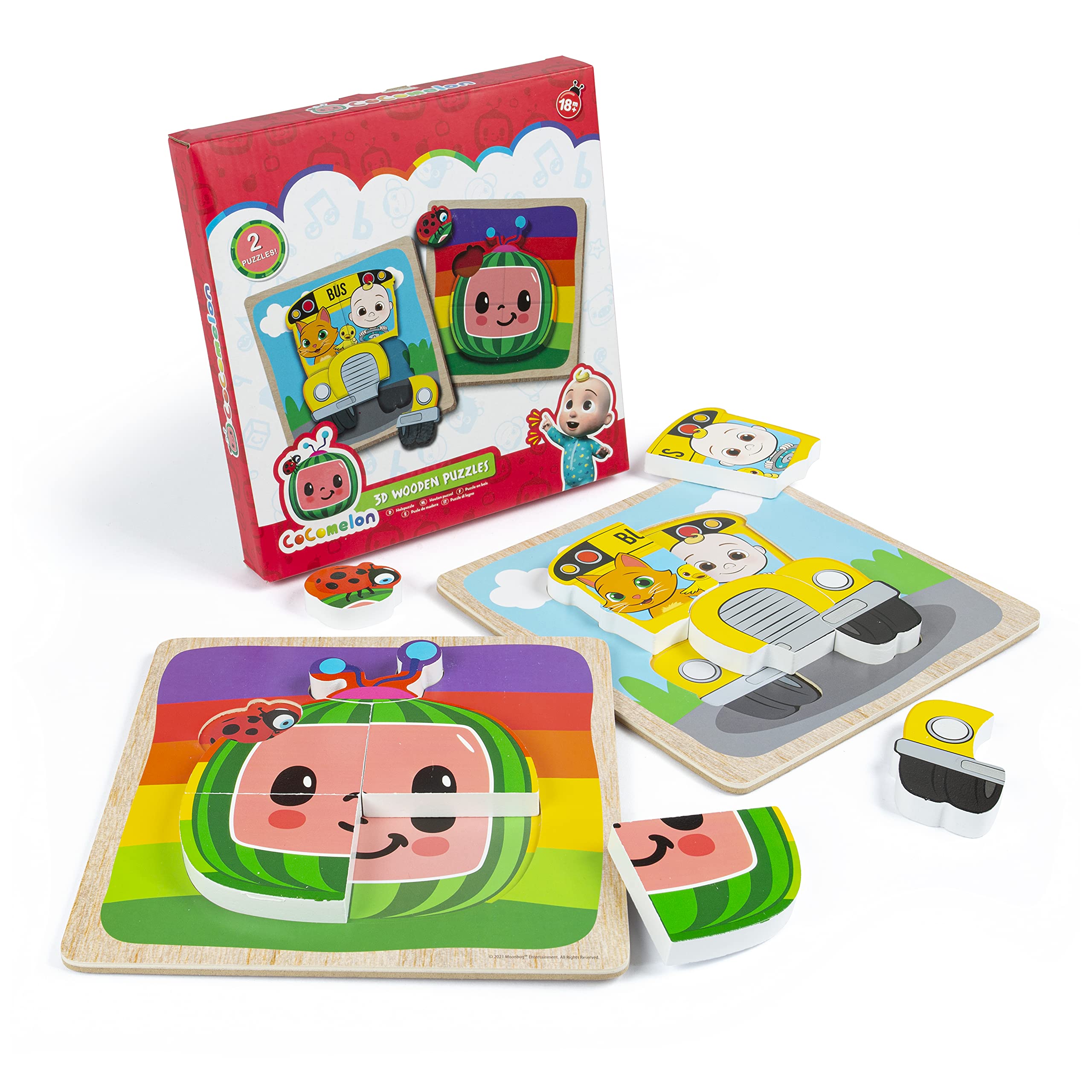 CoComelon 2-Pack 3D Wooden Puzzles - Early Development & Activity Toys - Jigsaws For Children Age 2