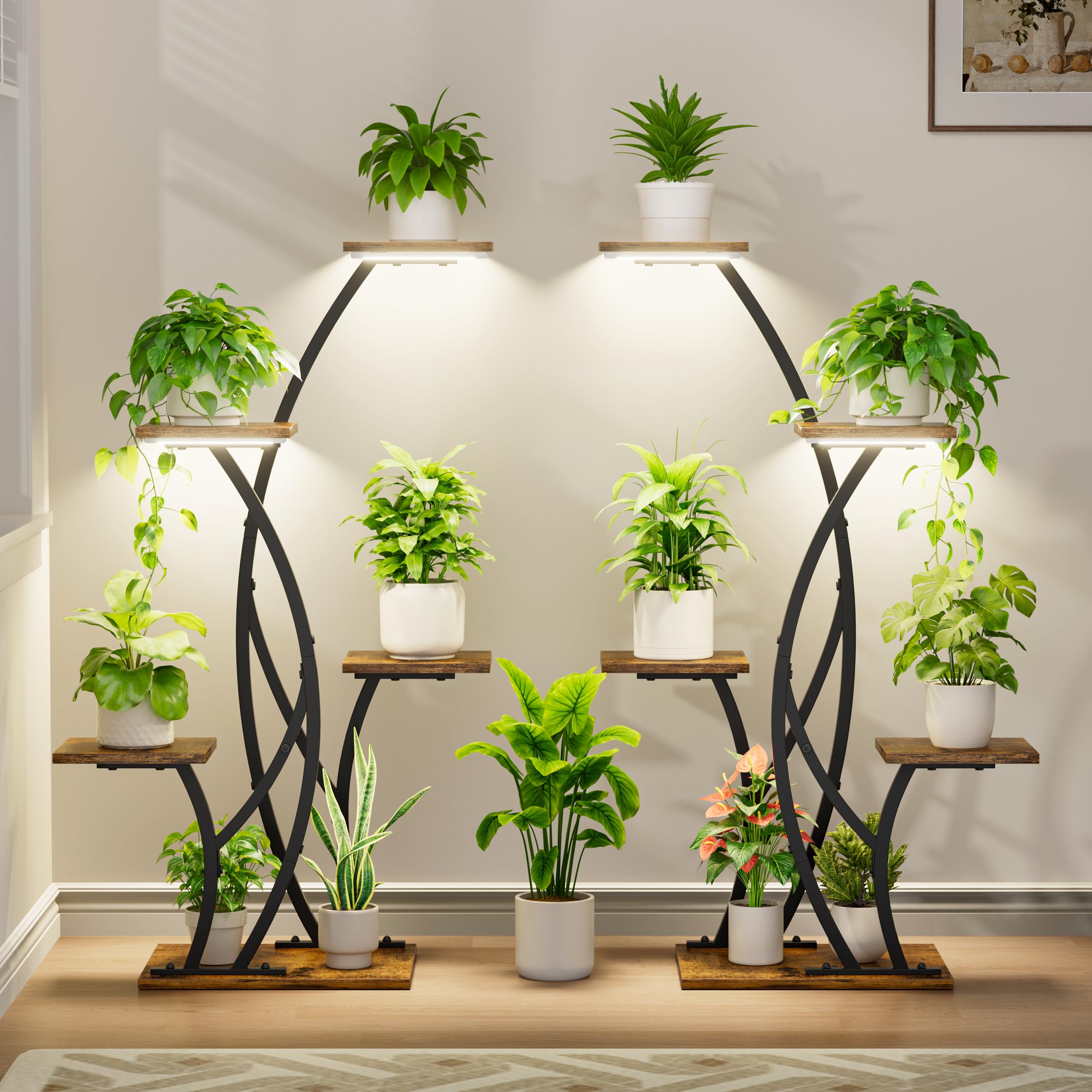 Photo 1 of  MJOMKN Plant Stand with Grow Lights - 2 Pack Metal Plant stand Indoor for Small Plants, 5 Tiered 39" Corner Shelf with Lights, Modern Design Display Rack Flower Holder for Home Décor