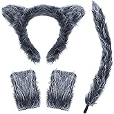 D-Fokes 4PCS Werewolf Costume Set, Realistic Wolf Mask, Gloves and Tail, Big Bad Wolf Costume for Adults