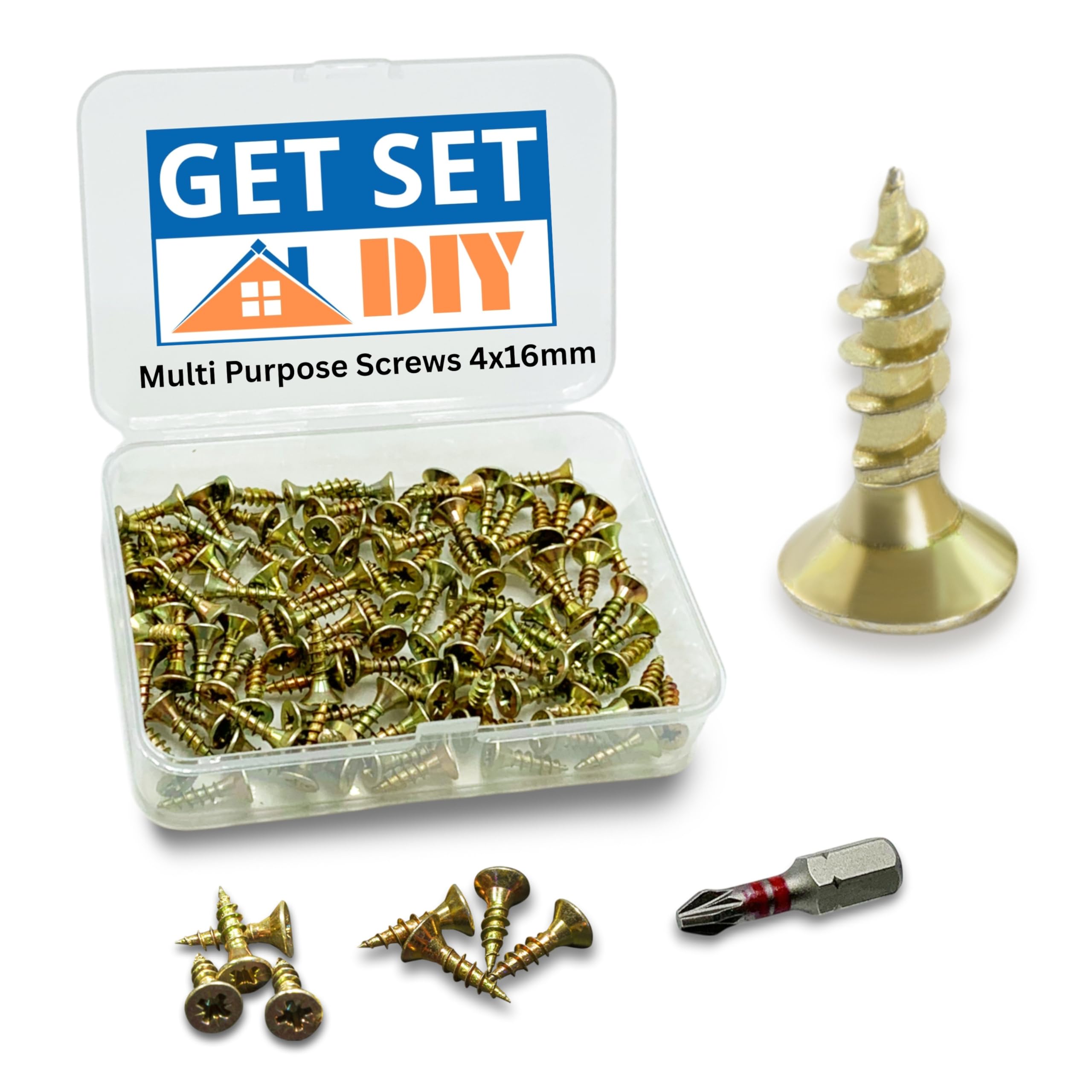 Galvanised Screws 4 x 16mm Screws (100pcs) With Pozi Drill Bit - Multi-Purpose Wood Screws in a Handy Storage Case