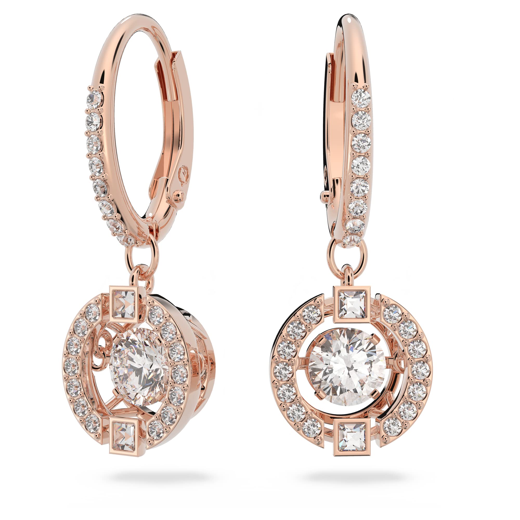 Swarovski Sparkling Dance earrings, Round, White, Rose gold-tone plated