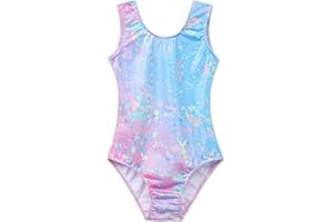 Domusgo Gymnastics Leotards for Girls Sparkly One Piece Sleeveless Dance Unitard Biketard with Shorts