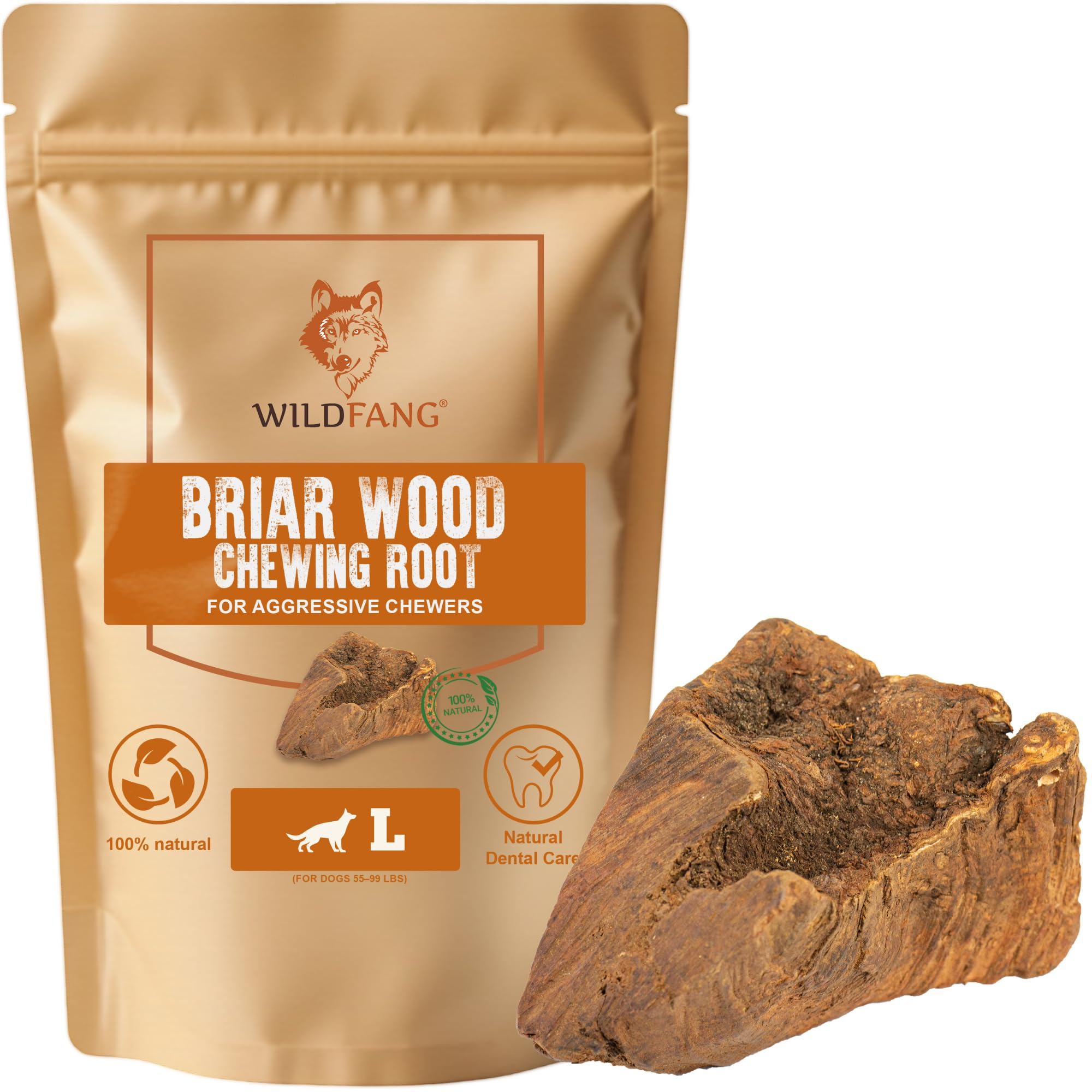 Wildfang® Briar Wood Dog Chew Root, Large - Splinter-Free Natural Dog Chews from Tree Heather for Aggressive Chewer, Puppy Chew Toys for Dogs Dental Health (For Dogs 25–45 kg), Pack of 1