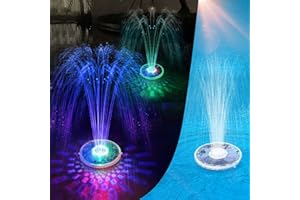 FineBud Solar Pool Fountain with Underwater Lights,6 Lighting Modes Floating Pool Fountain for Above Ground Pool,Waterproof Outdoor Solar Water Fountain Pump,Pool Sprinkler Fountain for Bird Bath,Pond