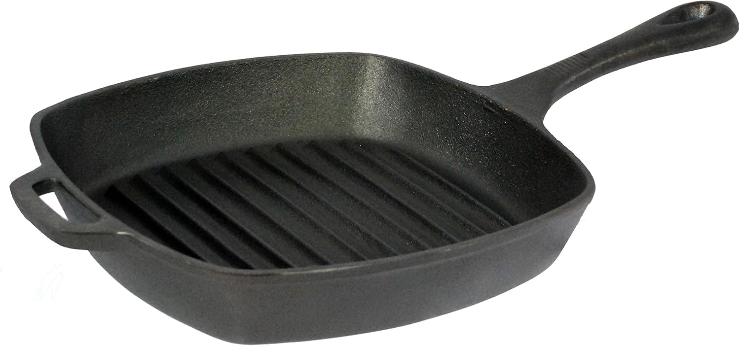 Buckingham PreSeasoned Cast Iron Square Grill Pan, Black BigaMart
