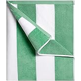 cabanana Large Oversized Beach Towel - 35 x 70 Inch Cotton Pool Towel, Green Striped Soft Cabana Swim Towel