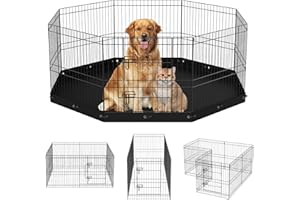 VEVOR Dog Playpen, 8 Panels Foldable Metal Dog Exercise Pen with Bottom Pad, 24" H Pet Fence Puppy Crate Kennel with Ground S