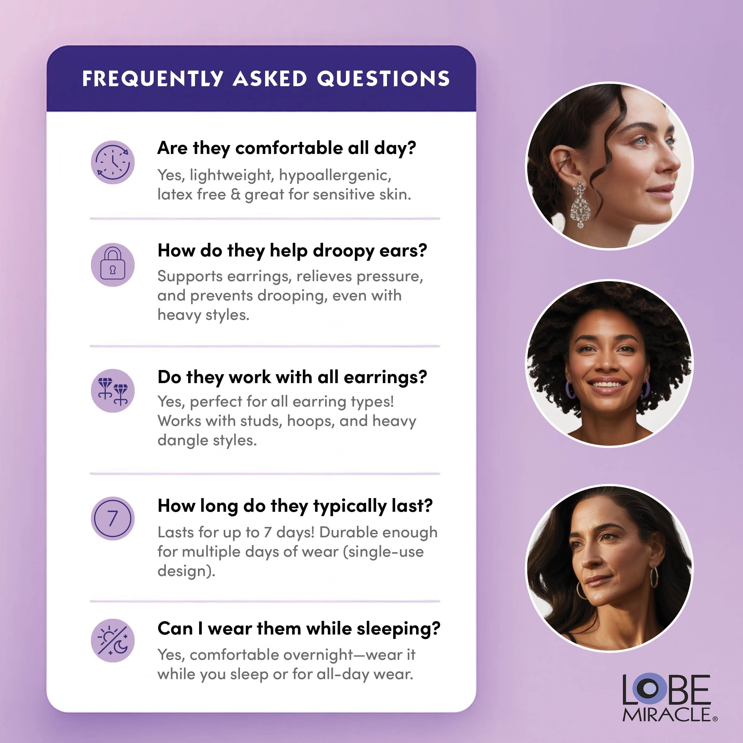 Lobe Miracle- Clear Earring Support Patches - Earring Backs For Droopy Ears - Ear Care Products for Torn or Stretched Ear Lobes (60 Patches)