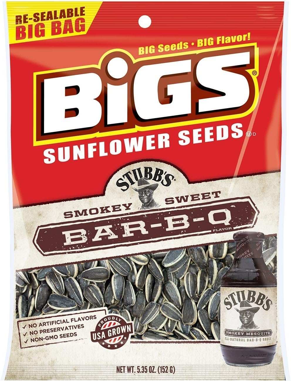BIGS Stubb's Smokey Sweet Bar-B-Q Sunflower Seeds, 5.35-ounce bags (Pack of 3)