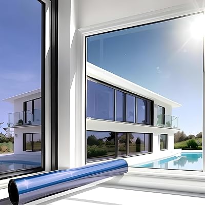 MARAPON Spiegelfolie Fenster Sichtschutz Blau 0,9x50 m Fensterfolie Blickdicht von aussen tagsüber Sonnenschutzfolie Fenster innen UV Schutz statisch haftend Hitzeschutz Wärmeschutz Innenanbringung