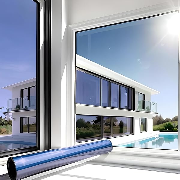 MARAPON Spiegelfolie Fenster Sichtschutz Blau 0,9x50 m Fensterfolie Blickdicht von aussen tagsüber Sonnenschutzfolie Fenster innen UV Schutz statisch haftend Hitzeschutz Wärmeschutz Innenanbringung