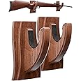 TESLYAR Gun Rack Wall Mount Hold Up Displays Horizontal Gun Rack and Shotgun Hooks Store Rifle Shotgun Bow Real Hardwood Hanger Brown