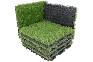 XLX TURF Interlocking Fake Grass Tiles 12 X 12 Inch, Self-draining Artificial Grass Squares for Patio, Balcony, U Shape Buckle System, 6 Pack