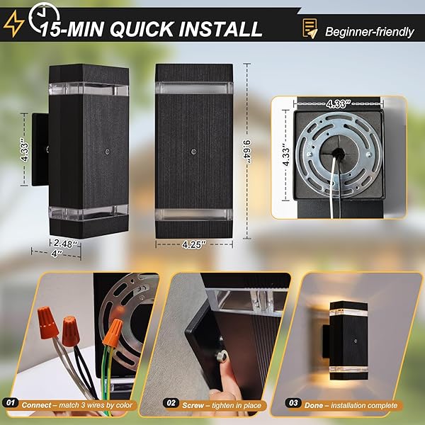 LMP DUSK TO DAWN OUTDOOR LIGHTING, 5W LED EXTERIOR LIGHTING FIXTURES, IP65 WATERPROOF WALL SCONCE LIGHTS FOR OUTSIDE HOUSE, PORCH, GARAGE AND FRONT DOOR.