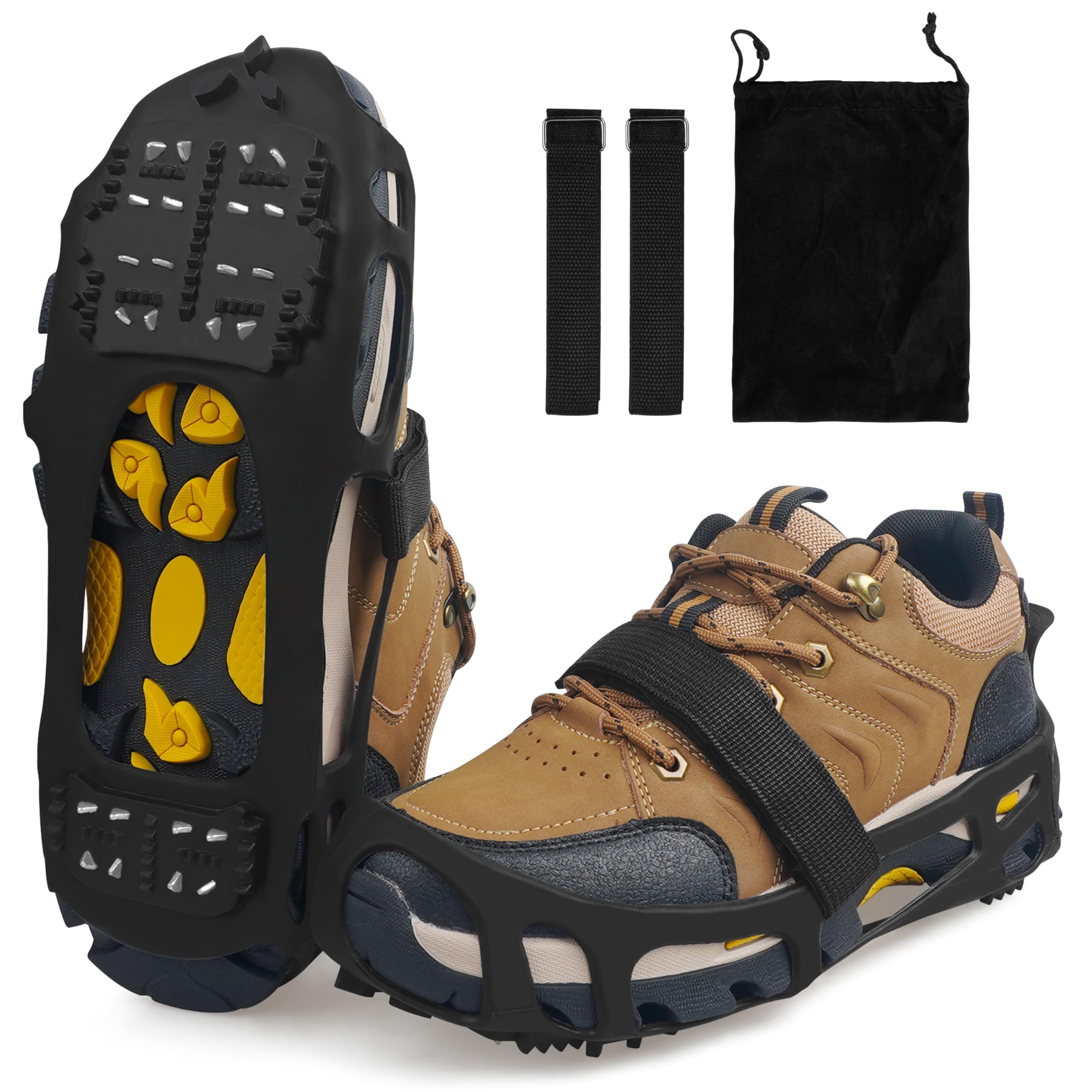 Ice Snow Grips,Ice Cleats Snow Traction Cleats Crampons for Shoes and Boots,Anti-Slip Winter Ice Grippers Overshoe Crampons Slip-on Stretch Footwear for Walking on Ice and Snow (Large)