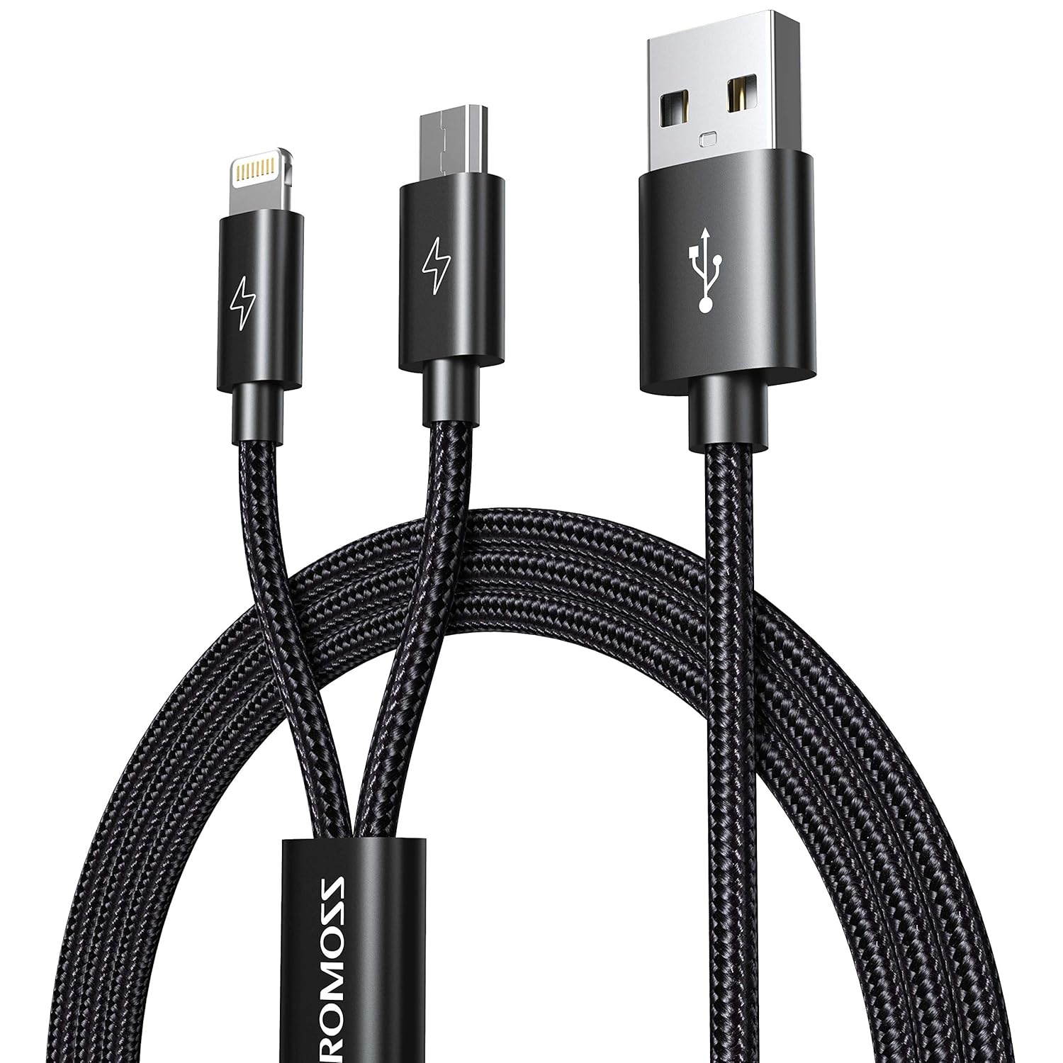 Romoss Multi USB Charging Cable - 5FT Nylon Braided 2 in 1 Fast Charger Micro USB Cable Compatible for iPhone, iPad, Airpods Earphone, Samsung Galaxy S7 J7 Note 5, Kindle, Fire Tablets and PS4