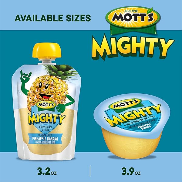 MOTT’S MIGHTY PINEAPPLE BANANA APPLESAUCE, 3.2 OZ CLEAR POUCHES, 48 COUNT (4 PACKS OF 12), NO SUGAR ADDED, GOOD SOURCE OF FIBER, SUPPORTS A HEALTHY DIGESTIVE SYSTEM, GLUTEN-FREE, KOSHER