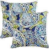 JMKaixin Outdoor Pillows, Pack of 2 Waterproof Decorative Throw Pillows with Inserts, 18”x18” Square Pillows for Bed, Couch, Sofa and Patio Furniture