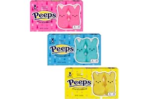 Peeps Marshmallow Bunnies - Smiling Sweets - Pack of 3 - One of Box of Each Color - Blue, Pink and Yellow - Perfect for Easter Baskets - Classic Treat Everyone is Sure to Love