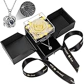 Preserved Lemon Yellow Real Rose with Heart I Love You Necklace -Eternal Flowers Rose Birthday Gifts for Women Her Mom Wife Girlfriend Grandma on Valentines Mothers Day Christmas Anniversary Romantic