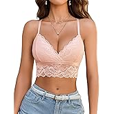 Avidlove Lace Bralette for Women Racerback Bras Unpadded Wirefree Top V Neck Spaghetti Strap Camisole Y2k Top(Pink,XXL)