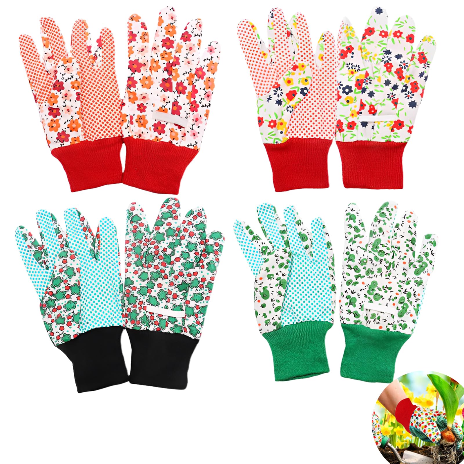 4 Pairs Gardening Gloves for Women, Comfortable Ladies Garden Gloves, Floral Garden Gloves with Elastic Cuffs, Non-Slip, Thorn Proof, Gardening Working Gloves for Yard, Cleaning, Fishing, Camping