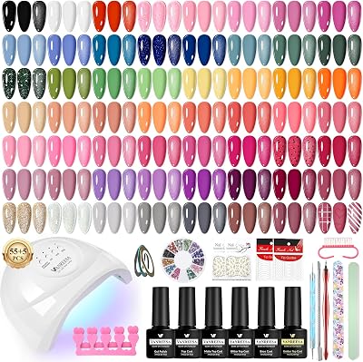 VANREESA Gel Nail Polish Set 77 PCS UV Lamp 55 Colors Base Top Coat Kit