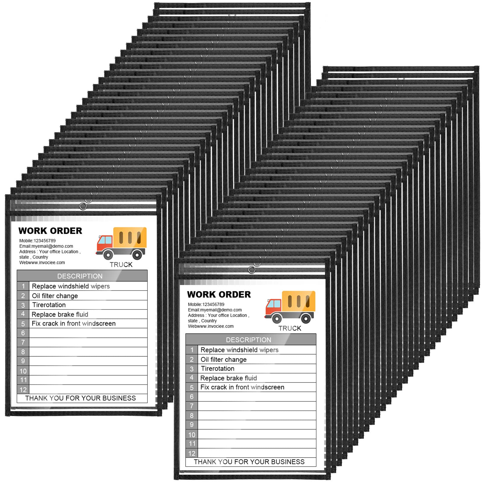 Photo 1 of Yunsailing 80 Pack Dry Erase Pockets Job Ticket Holders Black Clear Reusable Dry Erase Shop Order Holder Plastic Ticket Pocket Protector Sleeves for Work Office Organization(10'' X 14'',Vertical)