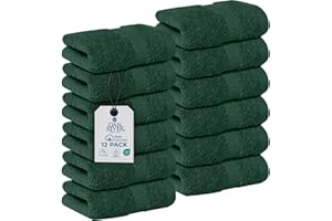 DAN RIVER 12-Pack Premium 100% Cotton Huntergreen Face Towels for Bathroom - Reusable Face Wash Cloths for Showering 12x12 Inches - 550 GSM Super Soft & Absorbent Luxury WashCloths for Body, Spa & Gym