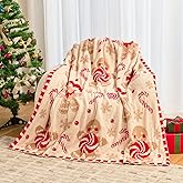 Gingerbread Christmas Throw Blanket Soft Knit Gingerbread Blanket Home Decor Plush Christmas Throw Candy Cane Bed Blanket Throws for Xmas Winter Bedding Couch 50x60 Inches