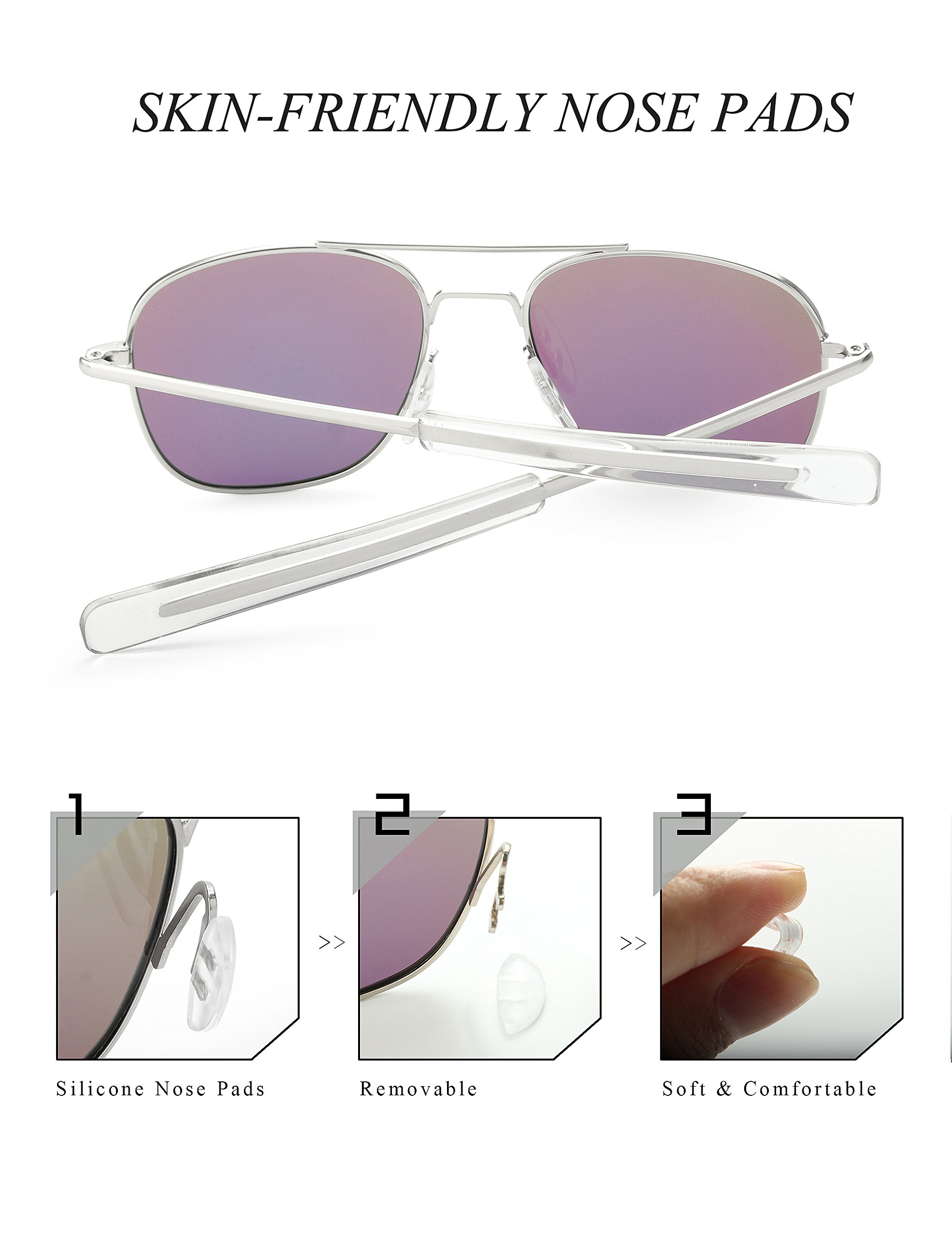 WELUK Men\'s Pilot Aviator Sunglasses Polarized 55mm Military Style with Bayonet Temples (Silver/Green, 55)