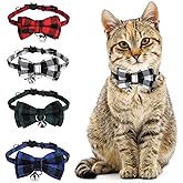 4 Pcs Cat Collars Breakaway Kitten Collar with Bow Tie and Bell Adjustable Safety Quick Release Cat Collar for Girl Boy Cats