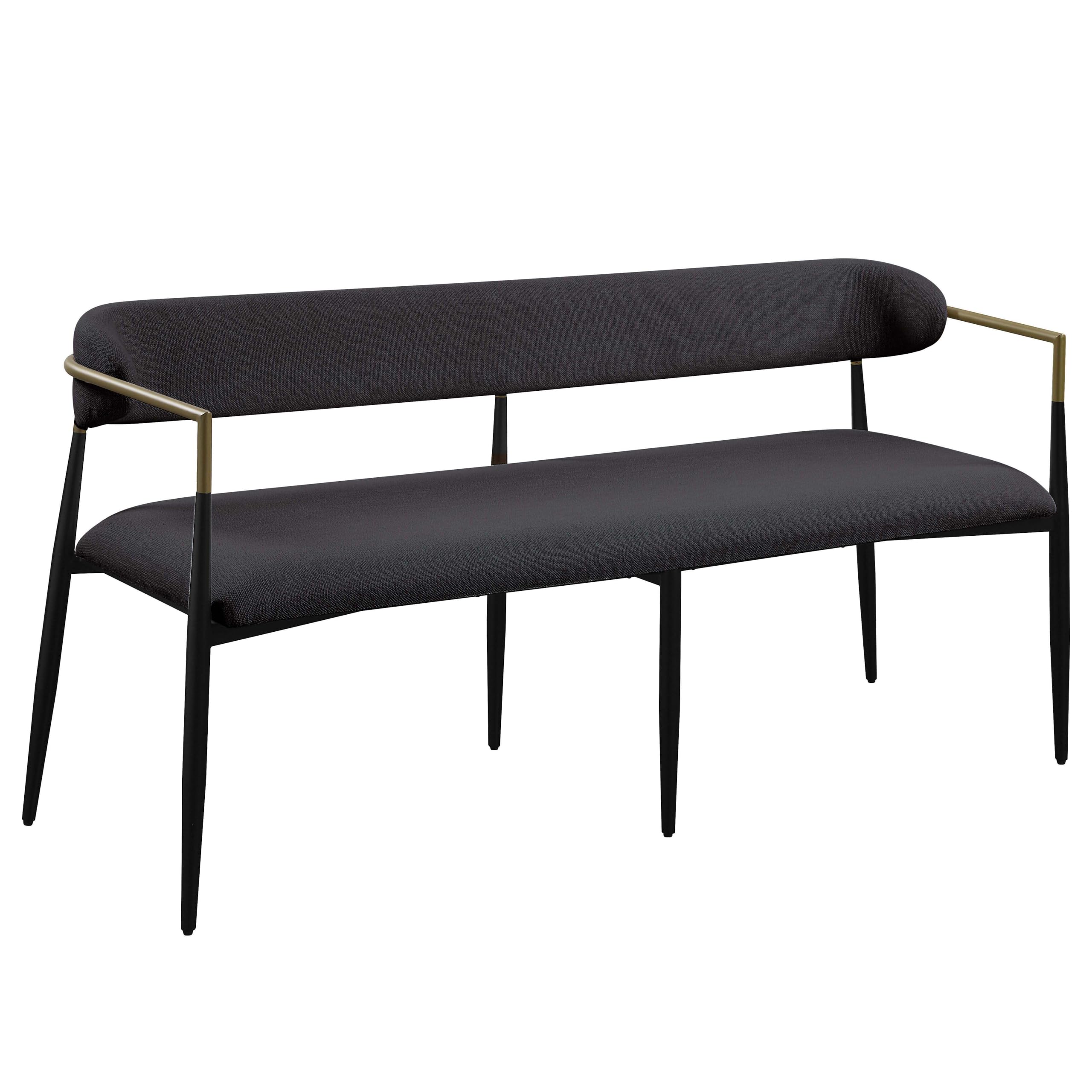 Photo 1 of ***BENT MIDDLE LEGS*** Acme Jaramillo Chenille Fabric Upholstered Bench with Gold Armrest in Black