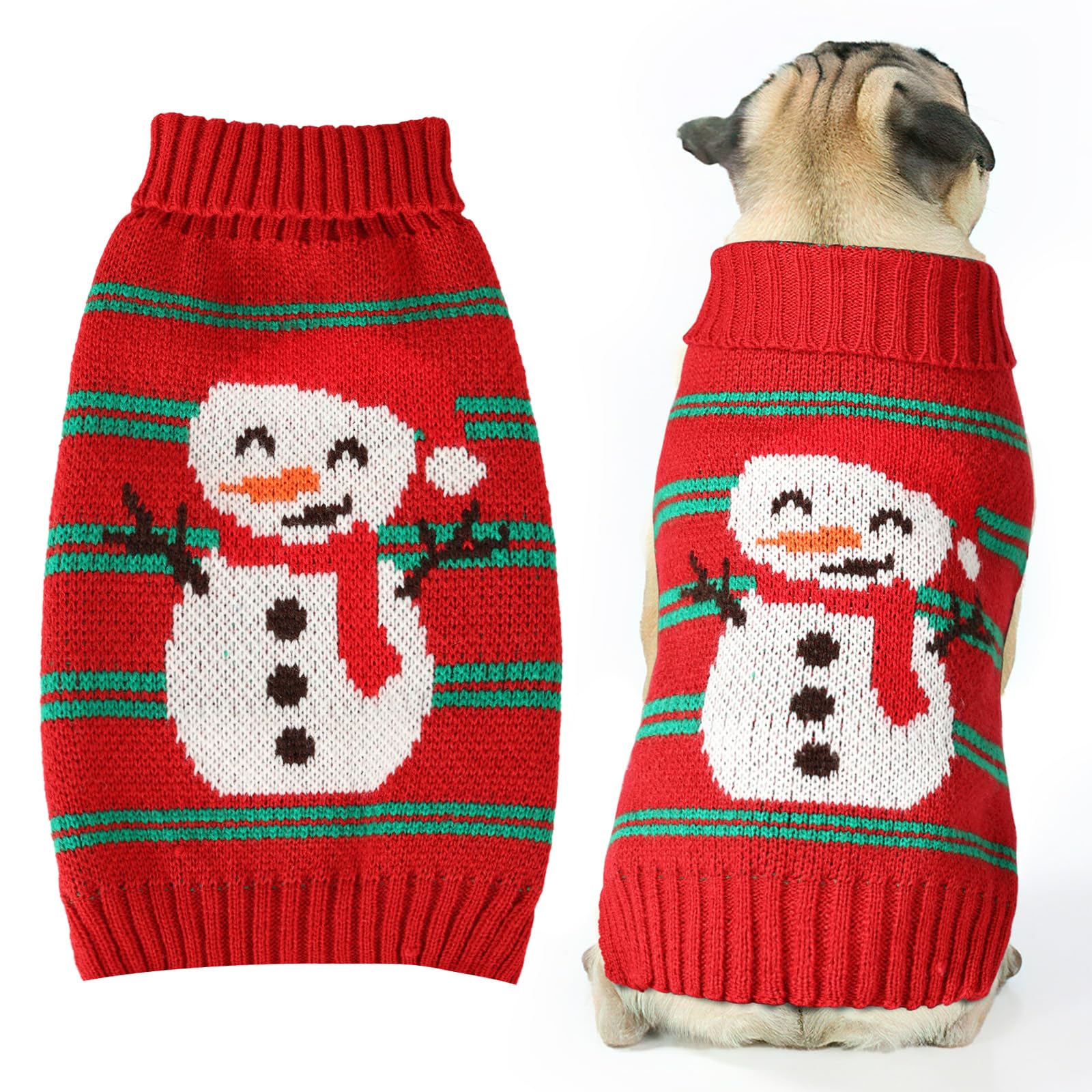 Photo 1 of **MINOR DAMAGE**
Christmas Dog Sweaters for Small Medium Large Dogs and Cats,Pet Soft Warm Holiday Outfit Girl & Boy,Pup Winter Clothes Turtleneck Double Knitting Collar for Outdoors Playing (Snowman,Small)