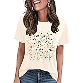 LETSEE Graphic Tees for Women Short Sleeve Loose Fit Casual T Shirts Cute Boho Vintage Dressy Trendy Summer Tops