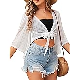 ZAFUL Women's Cropped Bolero Sheer Shrugs for Dress Short Sleeve Tie Front Cardigan