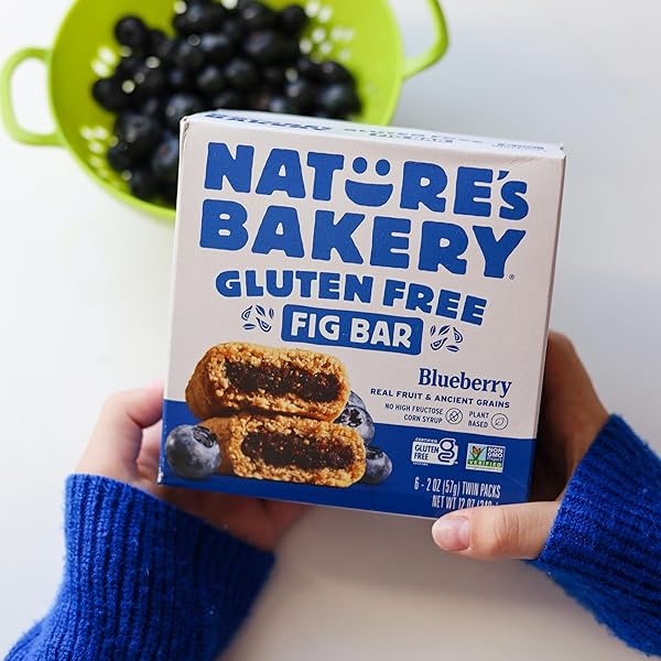 NATURE’S BAKERY GLUTEN FREE FIG BARS, BLUEBERRY, REAL FRUIT, VEGAN, NON-GMO, SNACK BAR, 1 BOX WITH 6 TWIN PACKS (6 TWIN PACKS)