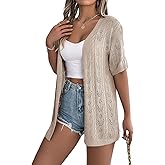 Spicy Sandia Women's Short Sleeve Crochet Cardigan Sweater for Summer Lightweight