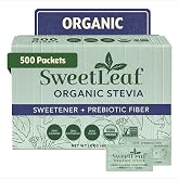 SweetLeaf Organic Stevia Powder Sweetener, Sugar Free - Bulk, 500 Packets | Zero Calorie Sweetener No Erythritol, Stevia Leaf Extract, Natural Sugar Substitute for Coffee &amp; Baking, Prebiotic Fiber