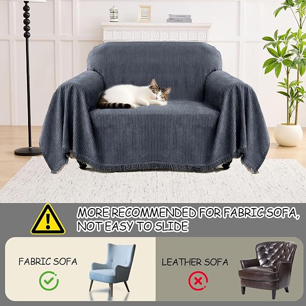 LOMAO COUCH COVER SOFA COVERS FOR 3 CUSHION SECTIONAL COUCH COVERS L SHAPE COUCH COVER WITH TASSEL SOFA PROTECTOR WASHABLE REVERSIBLE CHENILLE SOFA SLIPCOVER FOR PET (DARK GREY,SMALL(71 * 91))