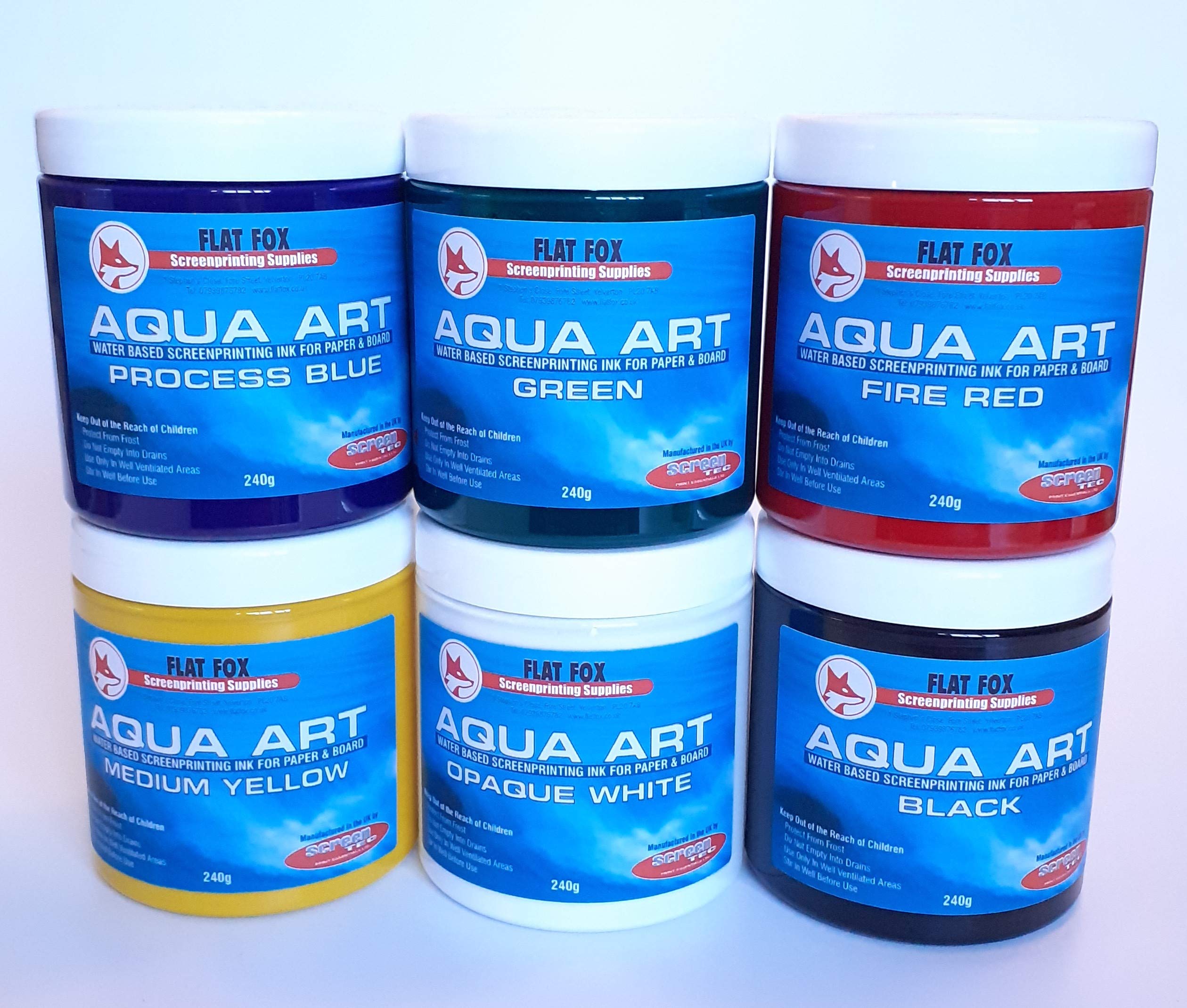 Aqua Art Paper and Board Water Based Screen Printing Ink - Basic Colours Set of six (240g)