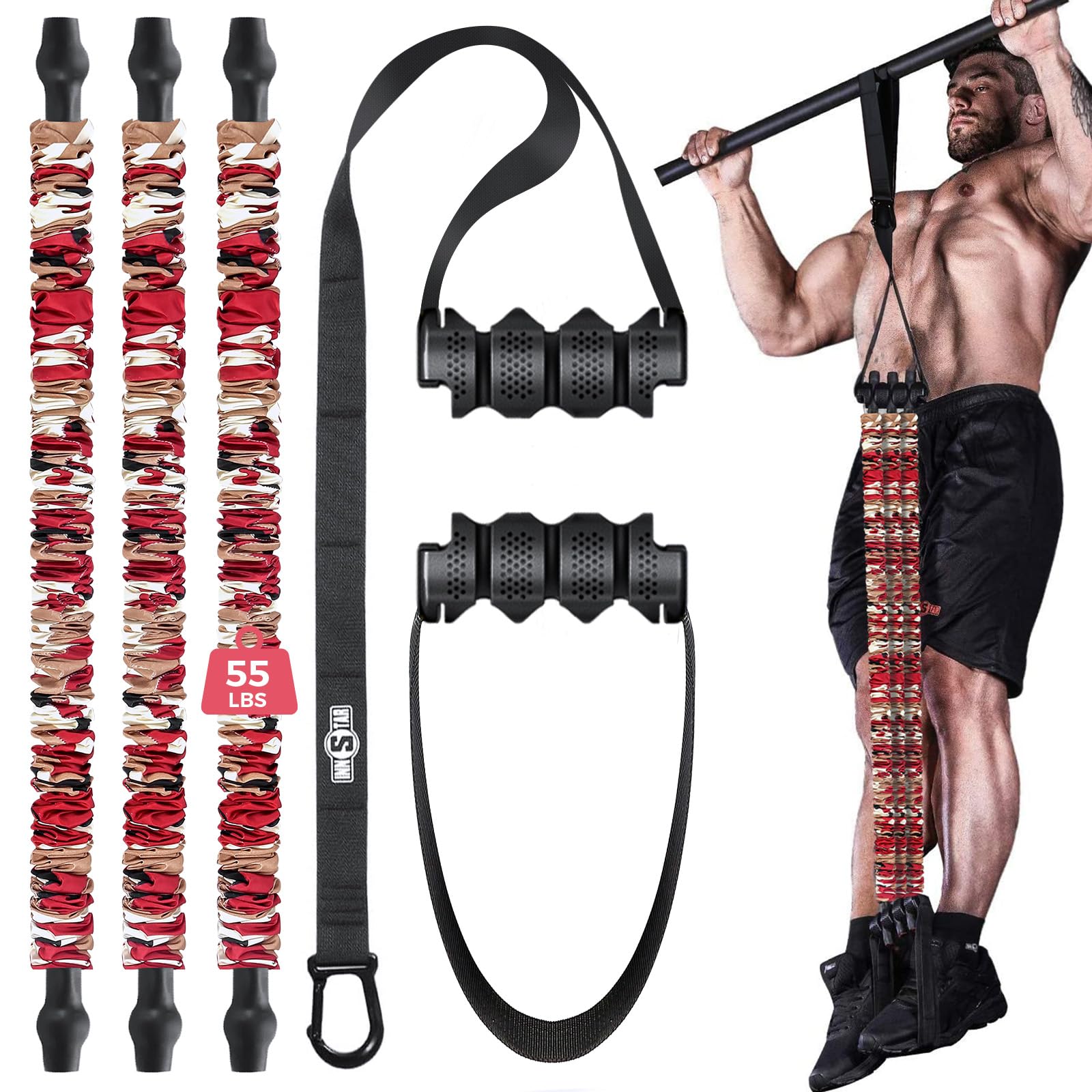 Innstar Pull Up Assistance Bands, 3 Heavy-Duty Adjustable Pull Up Bands Set, Pull Up Bands Assistance Bands for enhanced strength training (Red 165lbs adjustable resistance)
