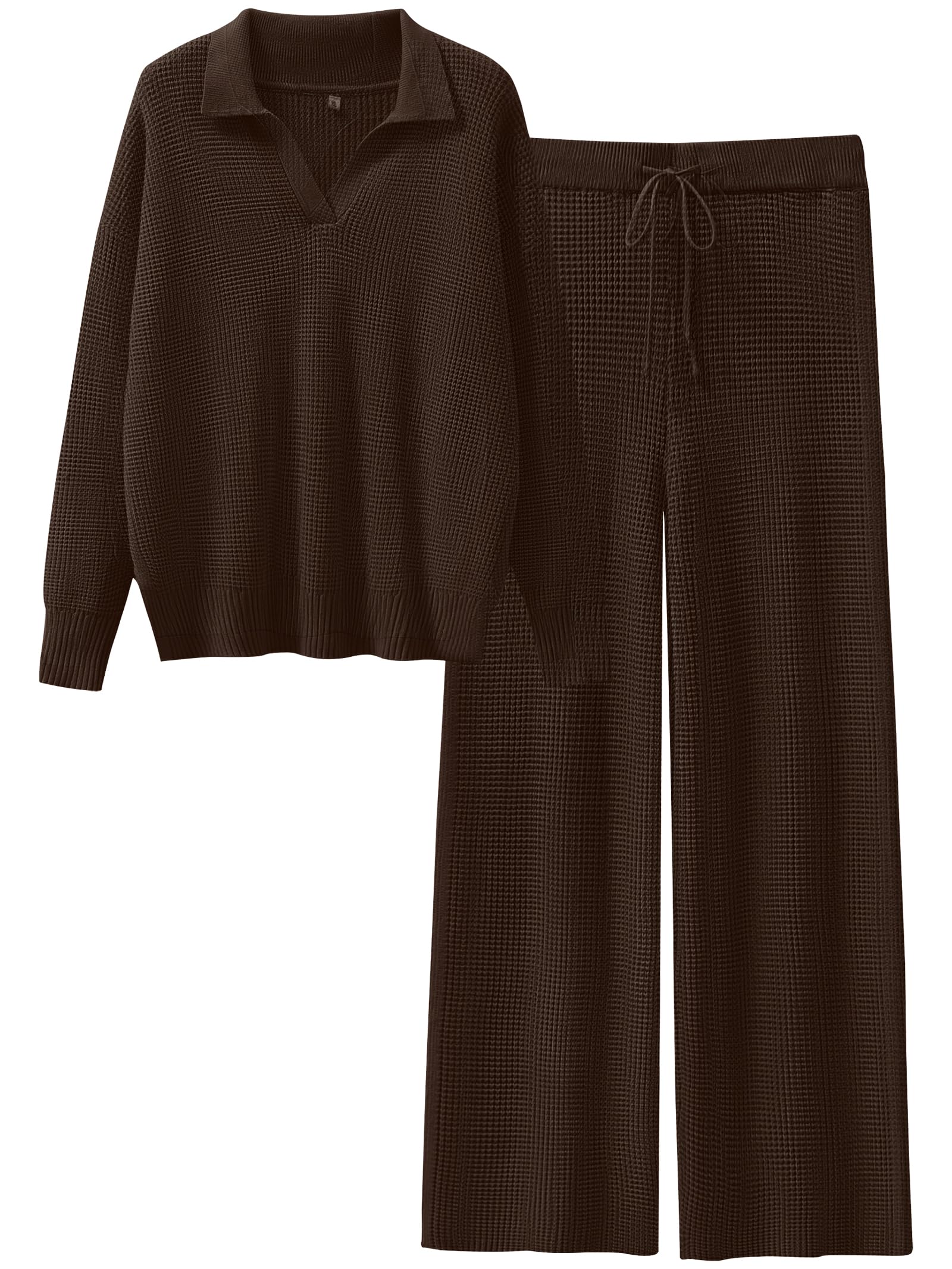 Photo 1 of **STAINED** ANRABESS Women Two Piece Outfits Sweater Sets Lounge Waffle Knit Pullover Matching Wide Leg Pants Tracksuit 2025 Fall Fashion Large