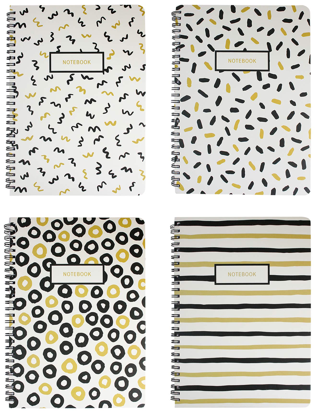 Emartbuy Black & Gold Doodle Hard Cover Spiral Exercise Book Diary Notebook Notepad Writing Journal Ruled B5 Size 80 Sheets (160 Pages) - Set of 4