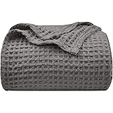 PHF Ultra Soft Waffle Weave Blanket Queen Size 90"x 90"- Washed Lightweight Breathable Cozy Woven Blanket for Bed - Aesthetic Decor for Couch Bedding Sofa Home Car - Grey