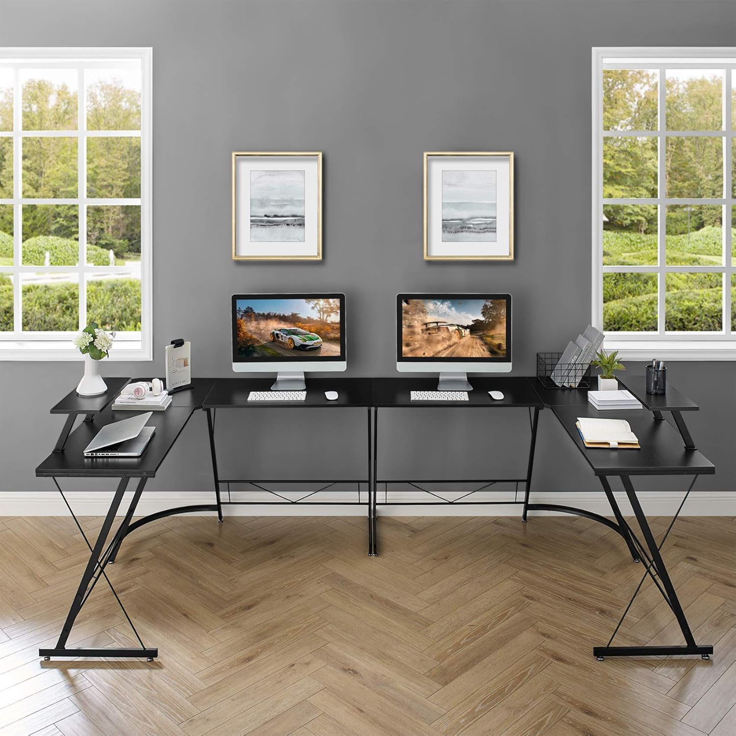 Mr IRONSTONE L-Shaped Desk 50.8" Computer Corner Desk, Home Gaming Desk, Office Writing Workstation with Large Monitor Stand, Space-Saving, Easy to Assemble, Black: Furniture & Decor