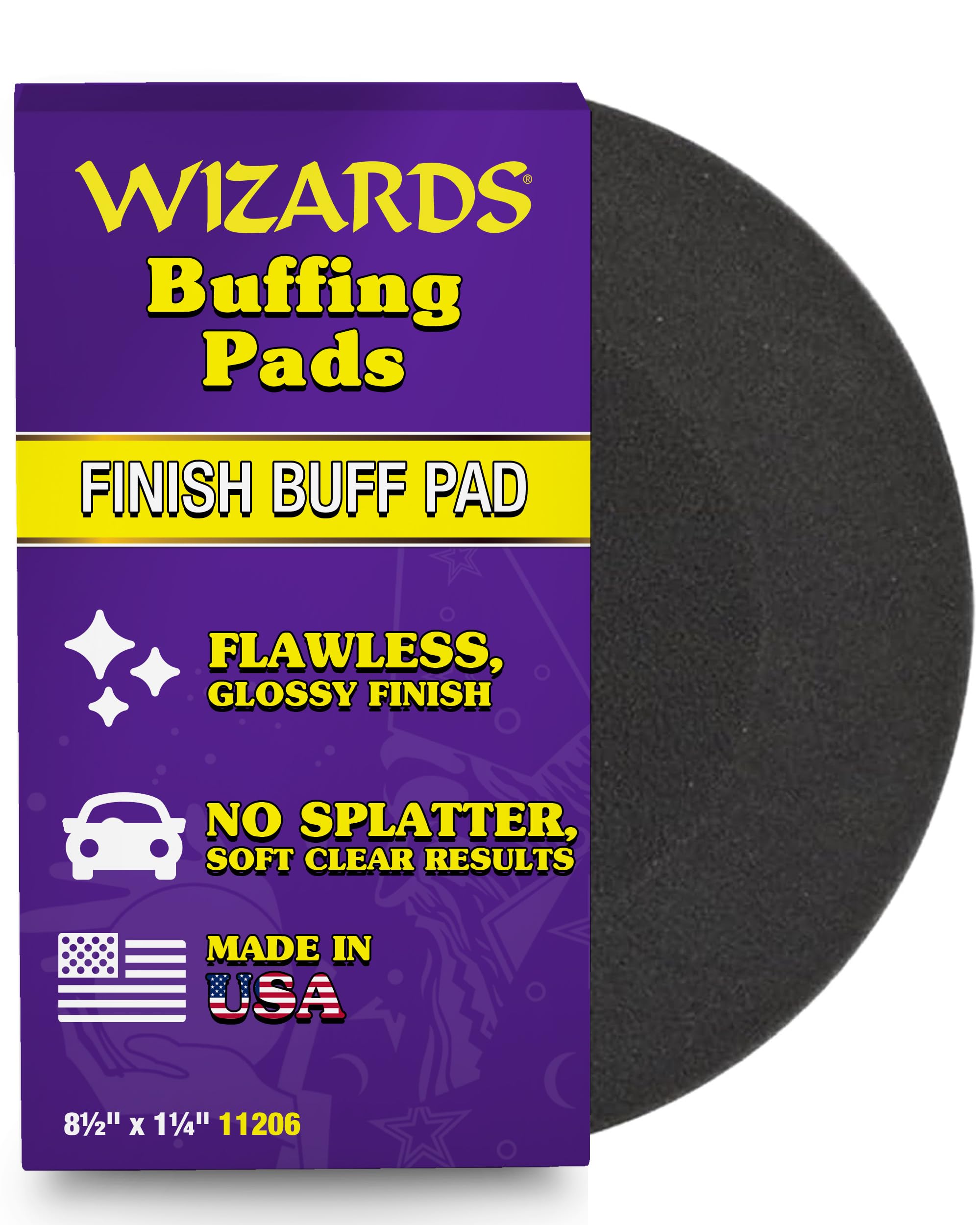 Photo 1 of Wizards Foam Finish Buff Pad - Velcro Backed, Light Polish Foam Pad for Car Detailing - ?No Splatter with Soft Clears Results for Auto Detailing Supplies - ?8½" x 1¼"