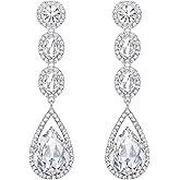 Flyonce Wedding Bridal Rhinestone Crystal Multi Teardrop Pierced Dangle Earrings