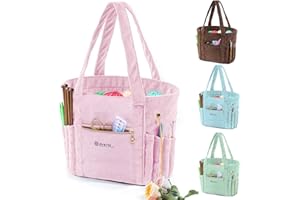 MYBAGZING MYABGZING Corduroy Crochet Bag 11.5" Large Yarn Storage Tote with Grommets, Needle Holders – Knitting Bag Organizer for Crochet Hooks, Accessories, Tools & Projects –Gift for Knitters & Crafters