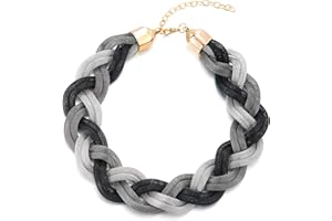 COOLSTEELANDBEYOND Statement Necklace, Braided Hollow Cable Large Bib Choker Collar, Dress Prom